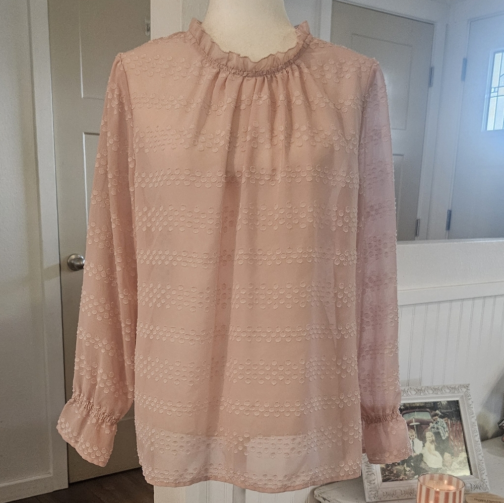 Barely Worn- LIZ CLAIBORNE - Dotted Sheer Long Sleeved Blouse - Size M